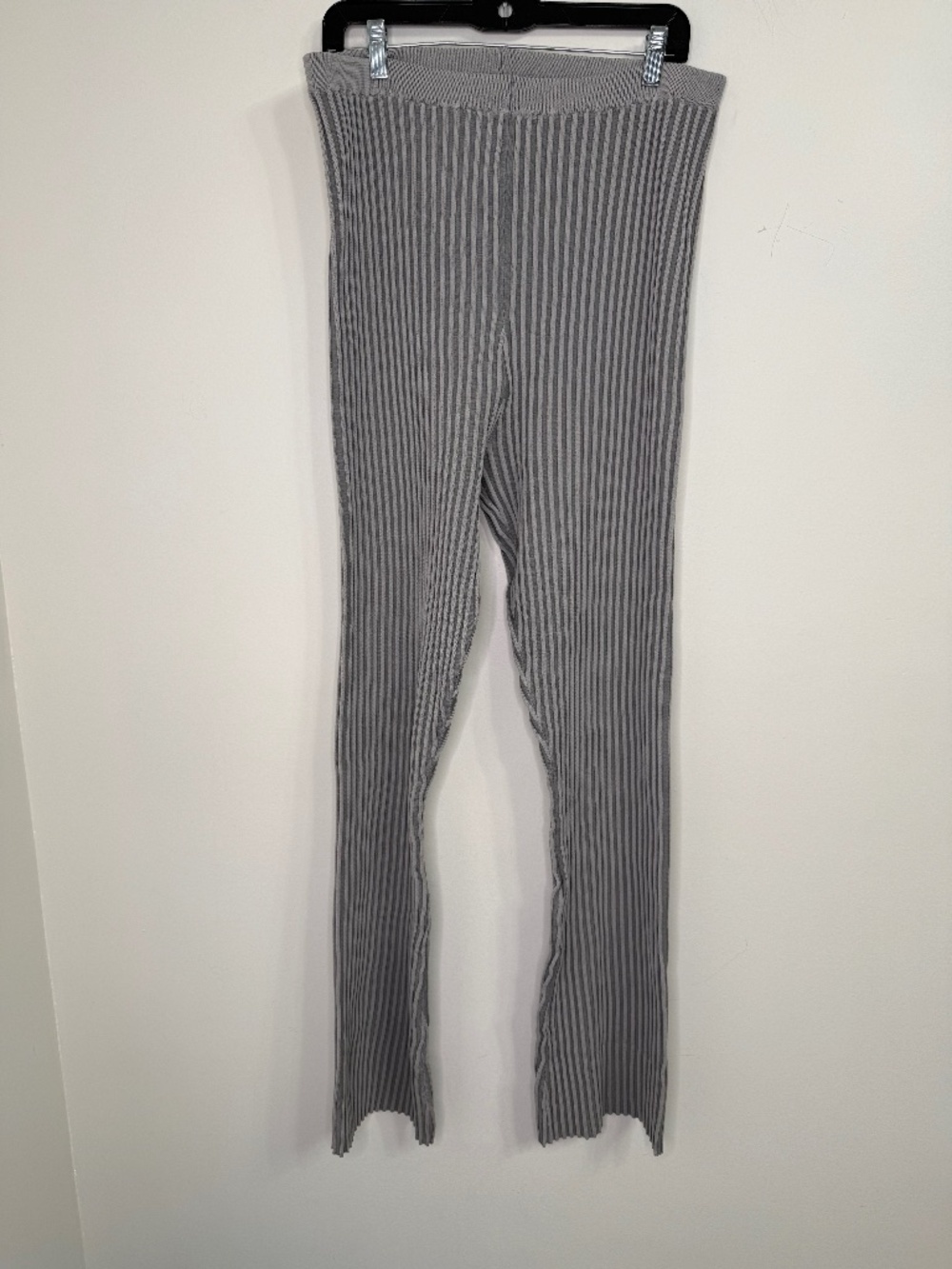 PrettyLittleThing Plus Grey Ribbed Knit Flare Trousers | Size XXL